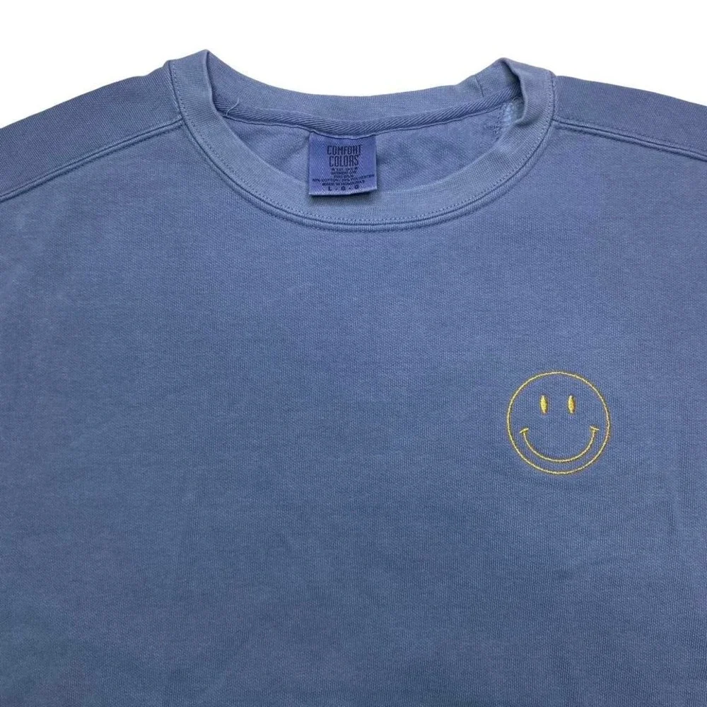 Blue embroidered smiley‎ face crewneck sweater